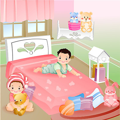 EPS 전신 여자 남자 인형 일러스트 실내 사람 두명 침실 방 침대 국내일러스트 가구 내부 파일형식 벡터