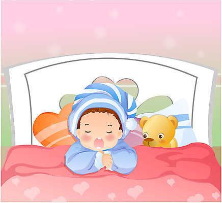 EPS 남자 인형 일러스트 실내 한명 사람 침실 방 침대 아기 잠 수면 남자만 남자한명만 아기만 남자아기만 남자아기한명만 국내일러스트 1 가구 내부 물 파일형식 벡터