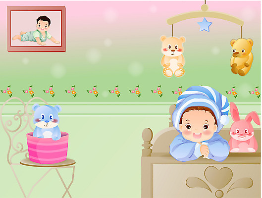 EPS 남자 인형 일러스트 실내 한명 사람 침실 방 침대 아기 모빌 요람 남자만 남자한명만 아기만 남자아기만 남자아기한명만 국내일러스트 1 가구 내부 아기용품 파일형식 벡터