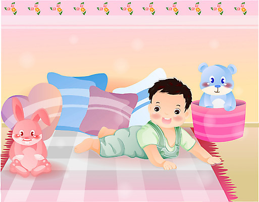 EPS 전신 남자 인형 일러스트 실내 한명 사람 놀이방 이불 방 아기 남자만 남자한명만 아기만 남자아기만 남자아기한명만 국내일러스트 1 침구 내부 파일형식 벡터