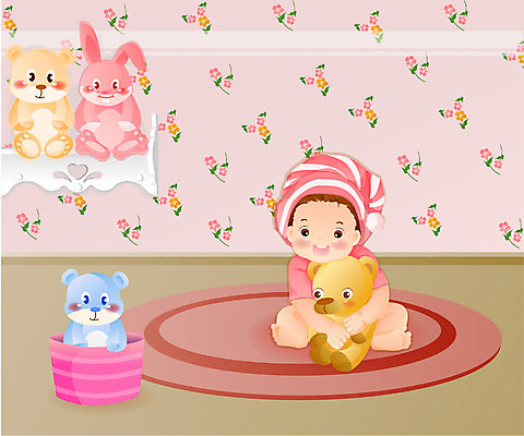 EPS 전신 모자 남자 인형 일러스트 실내 한명 사람 놀이방 방 아기 남자만 남자한명만 아기만 남자아기만 남자아기한명만 국내일러스트 1 잡화 내부 파일형식 벡터