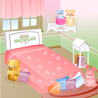 EPS 인형 벽 가구 백그라운드 쿠션 일러스트 창문 침구 선반 실내 사람없음 책 인테리어 곰인형 침실 이불 방 침대 커튼 토끼인형 국내일러스트 디자인 생활용품 내부 토끼 파일형식 벡터