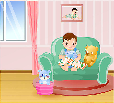 EPS 전신 남자 인형 의자 일러스트 실내 한명 사람 책 소파 독서 방 아기 남자만 남자한명만 아기만 남자아기만 남자아기한명만 국내일러스트 1 가구 내부 파일형식 벡터