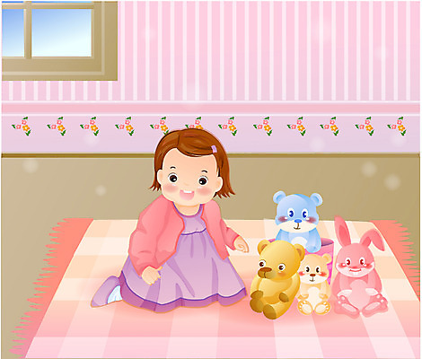 EPS 전신 여자 인형 일러스트 실내 한명 사람 놀이방 방 아기 여자만 여자한명만 아기만 여자아기만 여자아기한명만 국내일러스트 1 내부 파일형식 벡터