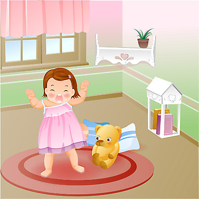 EPS 전신 여자 인형 일러스트 실내 한명 사람 놀이방 곰인형 방 아기 여자만 여자한명만 아기만 여자아기만 여자아기한명만 국내일러스트 1 내부 파일형식 벡터