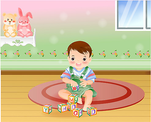 EPS 전신 남자 인형 일러스트 실내 한명 사람 장난감 블록 놀이방 방 아기 남자만 남자한명만 아기만 남자아기만 남자아기한명만 국내일러스트 1 내부 파일형식 벡터