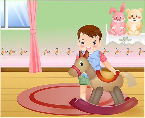 EPS 전신 남자 인형 일러스트 실내 한명 사람 장난감 놀이방 방 아기 목마 남자만 남자한명만 아기만 남자아기만 남자아기한명만 국내일러스트 1 내부 파일형식 벡터