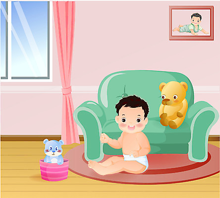 EPS 전신 남자 인형 의자 일러스트 실내 한명 사람 소파 장난감 곰인형 방 아기 남자만 남자한명만 아기만 남자아기만 남자아기한명만 국내일러스트 1 가구 내부 파일형식 벡터