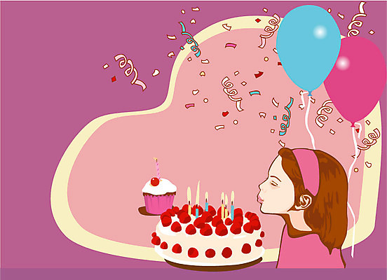 EPS 여자 초등학생 어린이 일러스트 촛불 폭죽 한명 사람 소녀 이벤트 파티 케이크 축하 생일 풍선 여자만 여자한명만 어린이만 소녀만 소녀한명만 국내일러스트 1 학생 기념일 컨셉 초 디저트 파일형식 벡터