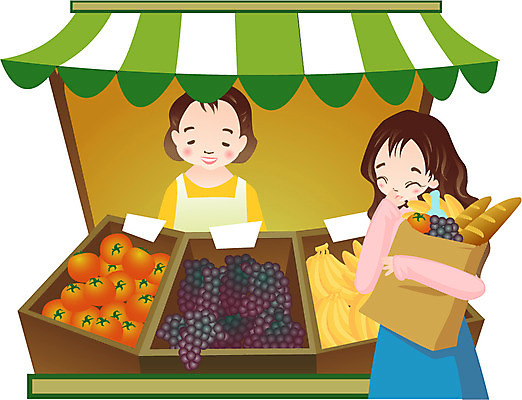 EPS 클립아트 라이프스타일 여자 과일 일러스트 서기 사람 상반신 성인 두명 쇼핑 장보기 상점 시장 장사 과일가게 여자만 성인여자만 성인만 국내일러스트 모션 생활 상업 파일형식 벡터
