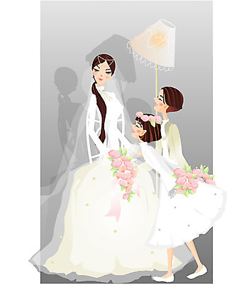 EPS 전신 여자 남자 신부 어린이 부케 웨딩드레스 결혼 의자 일러스트 사람 소녀 소년 세명 장미 들러리 어린이만 국내일러스트 드레스 꽃 꽃다발 가구 이벤트 하객 파일형식 벡터