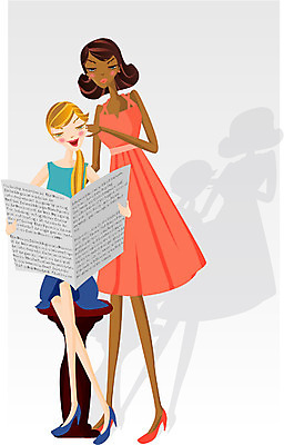 EPS 우먼라이프 라이프스타일 여자 일러스트 휴식 사람 성인 취미 두명 라이프 친구 신문 여자만 성인여자만 성인만 국내일러스트 컨셉 관계 생활 간행물 뉴스 파일형식 벡터