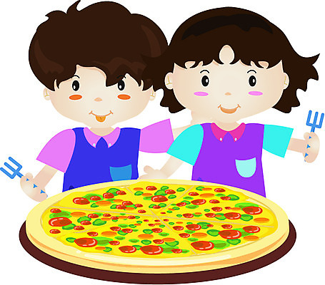 EPS 클립아트 여자 남자 어린이 음식 포크 일러스트 어깨동무 피자 패스트푸드 들기 사람 소녀 소년 상반신 두명 친구 식사 한판 어린이만 국내일러스트 1 식기 포즈 관계 모션 서양음식 인스턴트 파일형식 벡터