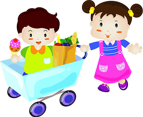 EPS 전신 클립아트 여자 남자 어린이 음식 과일 일러스트 아이스크림 서기 들기 사람 소녀 소년 두명 쇼핑 장보기 종이봉투 카트 쇼핑카 잡기 장바구니 어린이만 국내일러스트 모션 디저트 봉투 바구니 파일형식 벡터
