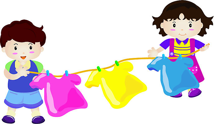 EPS 전신 클립아트 옷 여자 남자 어린이 상의 일러스트 서기 들기 사람 소녀 소년 두명 친구 컬러풀 빨래 빨랫줄 빨랫감 어린이만 국내일러스트 줄 컬러 가사 관계 모션 파일형식 벡터