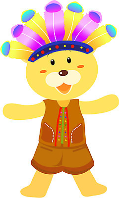 EPS 전신 클립아트 동물 척추동물 캐릭터 한마리 육지동물 컬러 동물캐릭터 일러스트 포유류 서기 사람없음 장식 갈색 머리띠 인디언 전통의상 깃털 곰캐릭터 일러캐릭터 1 전통 장신구 곰 모션 아메리카 파일형식 벡터