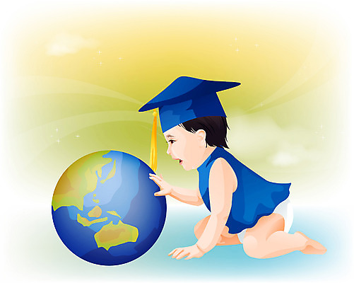 EPS 일러스트 학사모 가족 한명 사람 장난감 지구본 귀여움 육아 아기 아기만 국내일러스트 모자_잡화 1 컨셉 졸업 관계 파일형식 벡터