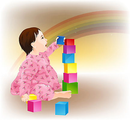EPS 무지개 일러스트 가족 놀이 한명 사람 장난감 귀여움 블록 육아 아기 아기만 국내일러스트 자연요소 1 컨셉 관계 파일형식 벡터
