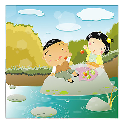 EPS 주간 계절 여자 남자 어린이라이프 어린이 과일 일러스트 하늘 사람 앉기 풍경 소녀 소년 야외 두명 소풍 골짜기 계곡 가을 돌_바위 바위 시골 도시락 어린이만 국내일러스트 자연요소 라이프스타일 음식 모션 자연 야외활동 파일형식 벡터