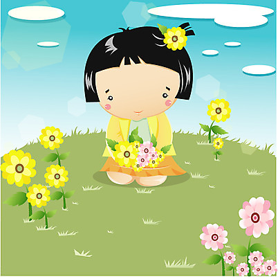 EPS 주간 전신 사계절 계절 여자 꽃 어린이라이프 초등학생 어린이 꽃밭 일러스트 하늘 한명 사람 앉기 소녀 야외 봄 시골 여자만 여자한명만 어린이만 소녀만 소녀한명만 국내일러스트 자연요소 식물 1 학생 라이프스타일 모션 파일형식 벡터