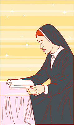 EPS 직업 여자 종교 일러스트 한명 사람 앉기 상반신 20대 성인 책 독서 천주교 수녀 수녀원 여자만 여자한명만 성인여자만 청년만 청년여자만 성인한명만 청년여자한명만 성인여자한명만 성인만 국내일러스트 1 모션 청년 파일형식 벡터