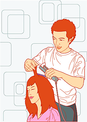 EPS 직업 여자 남자 일러스트 사람 상반신 성인 두명 미용실 미용사 고객 머리손질 성인만 국내일러스트 뷰티 뷰티샵 파일형식 벡터