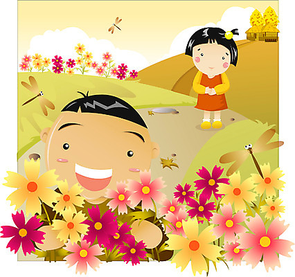 EPS 주간 사계절 계절 여자 남자 꽃 어린이라이프 어린이 곤충 꽃밭 일러스트 침구 사람 소녀 소년 야외 두명 가을 농촌 시골 잠자리 코스모스 어린이만 국내일러스트 자연요소 식물 동물 라이프스타일 파일형식 벡터