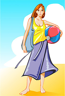 EPS 주간 전신 모델 여자 여행 포즈 일러스트 휴가 한명 서기 사람 20대 성인 해변 야외 여름휴가 바캉스 비치볼 여자만 여자한명만 성인여자만 청년만 청년여자만 성인한명만 청년여자한명만 성인여자한명만 성인만 국내일러스트 자연요소 1 바다 공 모션 바캉스용품 청년 파일형식 벡터 여름_계절