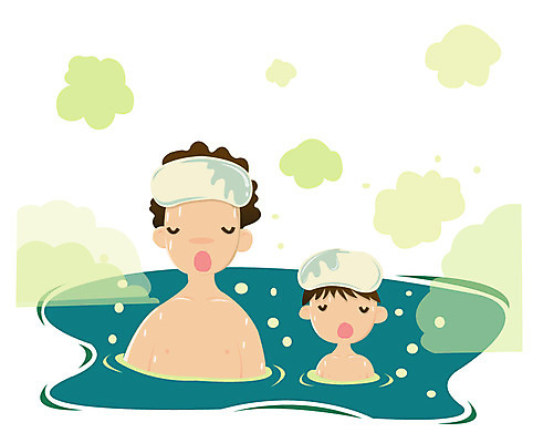 EPS 남자 아들 어린이 여행 일러스트 가족 휴가 사람 상반신 두명 온천 목욕 목욕탕 아빠 남자만 온탕 국내일러스트 관계 스파 청결 파일형식 벡터