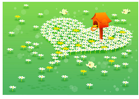 EPS 사계절 계절 백그라운드 꽃밭 일러스트 자연 병아리 풍경 초원 사람없음 야외 봄 우체통 하트 국내일러스트 모양 꽃 조류 생태계 파일형식 벡터