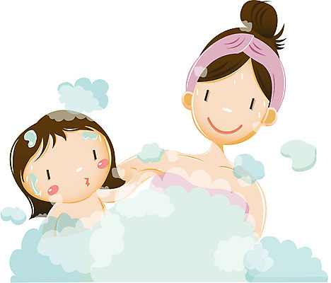 EPS 여자 딸 어린이 일러스트 가족 엄마 사람 상반신 두명 뷰티 목욕 거품 목욕탕 여자만 국내일러스트 관계 청결 파일형식 벡터
