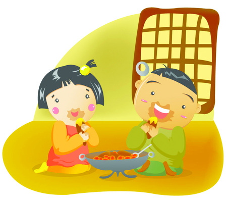 EPS 사계절 계절 여자 남자 어린이라이프 어린이 겨울 일러스트 디저트 실내 사람 앉기 소녀 소년 두명 농촌 시골 겨울음식 고구마 겨울간식 군것질 화로 군고구마 화롯불 어린이만 제철음식 국내일러스트 라이프스타일 그릇 음식 모션 불 뿌리채소 내부 구이 제철 파일형식 벡터