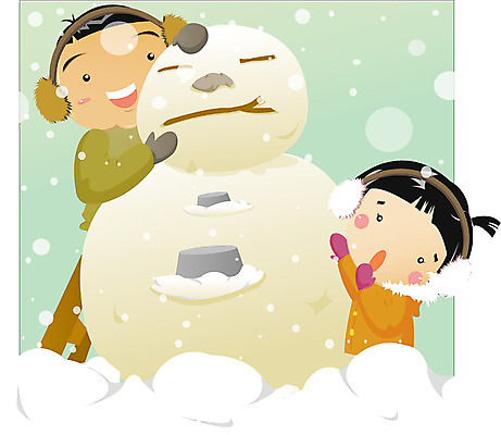 EPS 사계절 계절 여자 남자 어린이라이프 어린이 겨울 일러스트 눈사람 사람 소녀 소년 상반신 야외 두명 시골 눈 눈장난 어린이만 국내일러스트 자연요소 라이프스타일 놀이 날씨 파일형식 벡터