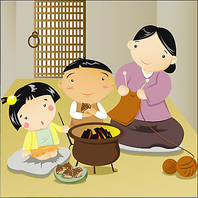 EPS 전신 사계절 계절 여자 남자 어린이라이프 어린이 겨울 일러스트 가족 엄마 실내 사람 앉기 소녀 소년 세명 부모 농촌 시골 뜨개질 밤 겨울음식 겨울간식 화로 군밤 화롯불 제철음식 국내일러스트 라이프스타일 그릇 음식 관계 모션 불 디저트 취미 내부 견과류 밤_견과류 굽기 제철 파일형식 벡터