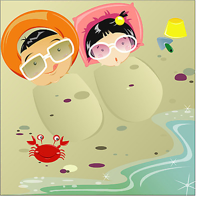 EPS 사계절 계절 여자 남자 어린이라이프 어린이 바다 여행 일러스트 휴가 사람 소녀 소년 해변 야외 두명 여름 여름휴가 바캉스 모래사장 모래찜질 어린이만 국내일러스트 라이프스타일 파일형식 벡터 여름_계절