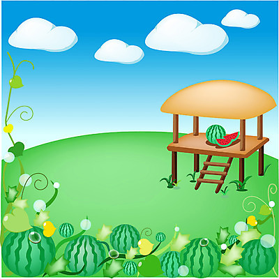 EPS 주간 시설물 사계절 계절 건축 과일 한국건축 일러스트 자연 여름음식 수박 풍경 사람없음 야외 여름 동양건축 시골 과수원 원두막 소만 수박밭 제철음식 제철과일 국내일러스트 자연요소 건축물 음식 밭 농업 생태계 제철 파일형식 벡터 동양 여름_계절