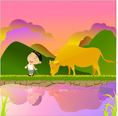 EPS 전신 사계절 계절 남자 어린이라이프 초등학생 어린이 일러스트 자연 한명 서기 사람 풍경 소년 야외 여름 가축 농촌 시골 소 황소 남자만 남자한명만 어린이만 소년만 소년한명만 국내일러스트 동물 1 학생 라이프스타일 포유류 모션 생태계 파일형식 벡터