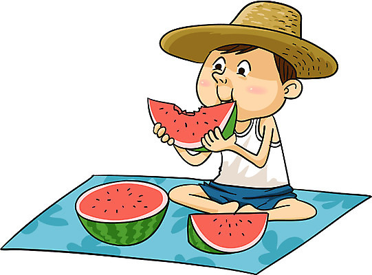 EPS 전신 계절 남자 어린이 여행 과일 일러스트 휴가 여름음식 수박 한명 사람 앉기 소년 여름 돗자리 밀짚모자 남자만 남자한명만 어린이만 소년만 소년한명만 제철음식 제철과일 국내일러스트 모자_잡화 1 음식 모션 제철 파일형식 벡터 여름_계절