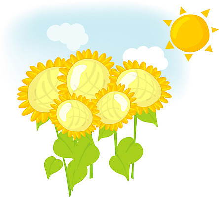 EPS 주간 클립아트 식물 구름 계절 꽃 백그라운드 일러스트 여름꽃 자연 하늘 해바라기 풍경 사람없음 야외 여름 태양 국내일러스트 자연요소 생태계 파일형식 벡터 여름_계절