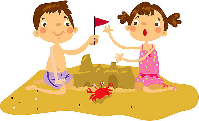 EPS 전신 클립아트 여자 남자 수영복 어린이 여행 일러스트 휴가 사람 앉기 소녀 소년 해변 야외 두명 여름 여름휴가 바캉스 모래사장 꽃게 게 모래성 어린이만 국내일러스트 옷 계절 모래 바다 모션 갑각류 파일형식 벡터 여름_계절