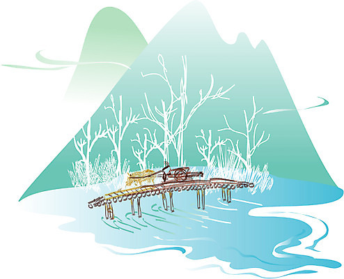 EPS 주간 클립아트 나무 동물 백그라운드 일러스트 자연 산 사람 풍경 야외 강 수레 시골 소 가교 국내일러스트 자연요소 식물 건축물 포유류 카트 생태계 파일형식 벡터