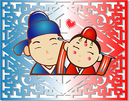 EPS 클립아트 한국문화 한국전통 여자 남자 신부 신랑 결혼 일러스트 사람 성인 두명 하트 한복 전통의례 전통혼례 각시 성인만 국내일러스트 모양 동양문화 전통 한국 이벤트 전통의상 파일형식 벡터