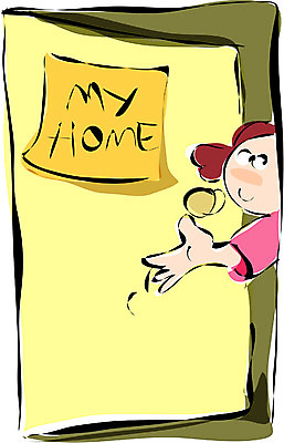 EPS 클립아트 여자 초등학생 어린이 컬러 일러스트 주택 실내 한명 사람 소녀 노란색 문 방 오픈 초대 여자만 여자한명만 어린이만 소녀만 소녀한명만 국내일러스트 1 학생 내부 건물 파일형식 벡터