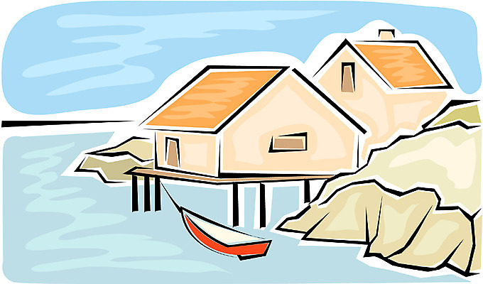 EPS 주간 클립아트 건축 교통수단 바다 백그라운드 수상교통 일러스트 자연 하늘 주택 풍경 사람없음 야외 절벽 돌_바위 바위 나룻배 나루터 조각배 선박 국내일러스트 자연요소 교통 배_교통 건물 항구 생태계 파일형식 벡터