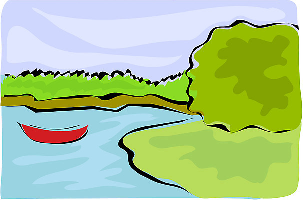 EPS 주간 클립아트 호수 컬러 백그라운드 일러스트 자연 하늘 풍경 사람없음 야외 초록색 강 숲 나룻배 조각배 선박 국내일러스트 자연요소 수상교통 배_교통 생태계 파일형식 벡터