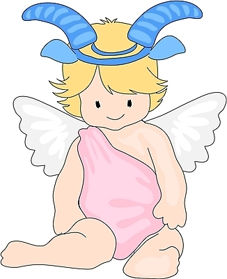 EPS 전신 클립아트 날개 일러스트 상상 천사 한명 사람 앉기 별자리 운세 아기 머리띠 염소자리 염소뿔 아기만 국내일러스트 1 장신구 모션 파일형식 벡터