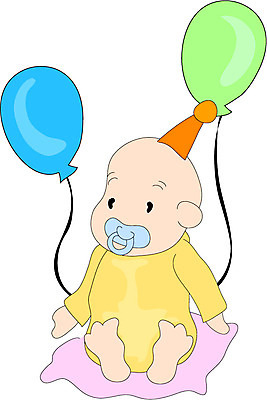 클립아트 일러스트 한명 사람 앉기 이벤트 파티 고깔모자 아기 생일 물기 노리개젖꼭지 풍선 아기만 국내일러스트 모자_잡화 1 기념일 모션 아기용품