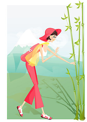 EPS 주간 전신 라이프스타일 여자 여행 일러스트 휴가 휴식 산 한명 서기 사람 20대 성인 야외 대나무 여자만 여자한명만 성인여자만 청년만 청년여자만 성인한명만 청년여자한명만 성인여자한명만 성인만 국내일러스트 자연요소 나무 1 컨셉 모션 청년 생활 파일형식 벡터
