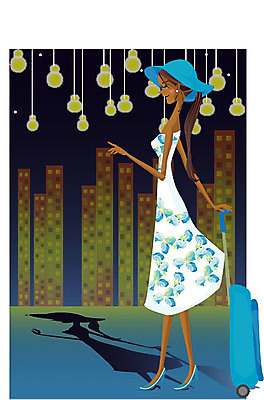 EPS 전신 라이프스타일 여자 여행 야경 일러스트 휴가 조명 한명 서기 사람 20대 성인 야외 장식 여행가방 도시 여자만 여자한명만 성인여자만 청년만 청년여자만 성인한명만 청년여자한명만 성인여자한명만 성인만 국내일러스트 1 가방 모션 청년 생활 야간 파일형식 벡터 풍경_경치