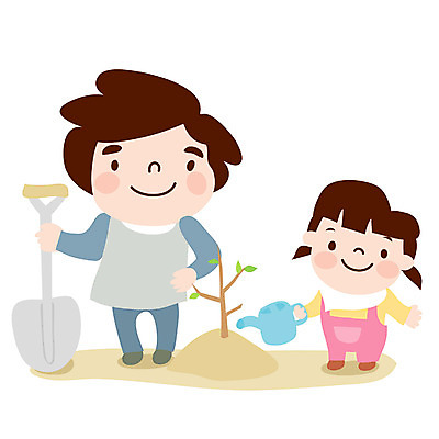 EPS 전신 클립아트 여자 남자 어린이 일러스트 가족 서기 사람 두명 자녀 아빠 식목일 나무심기 묘목 국내일러스트 나무 기념일 관계 모션 심기 파일형식 벡터